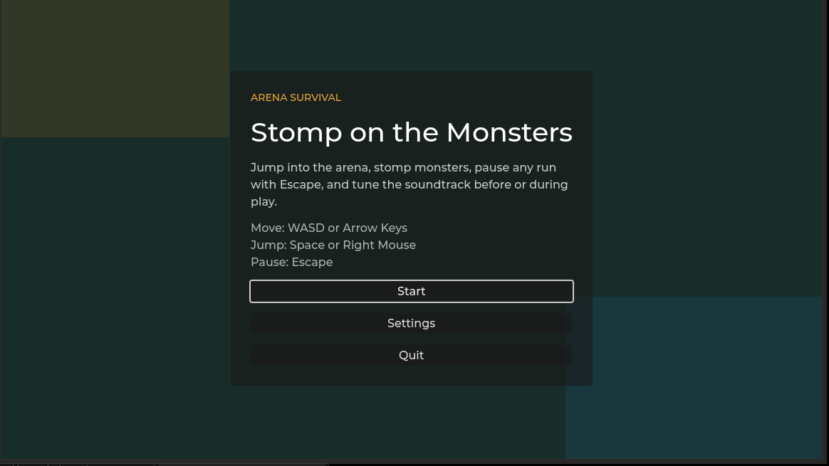Game menu screenshot for Stomp on the Monsters